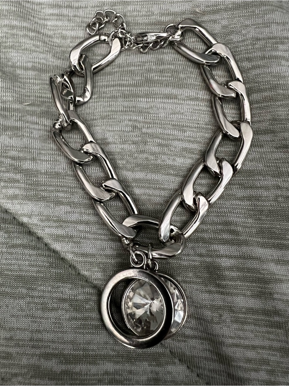 Paparazzi Silver Chunky Link Clasp Bracelet with Crystal Charm